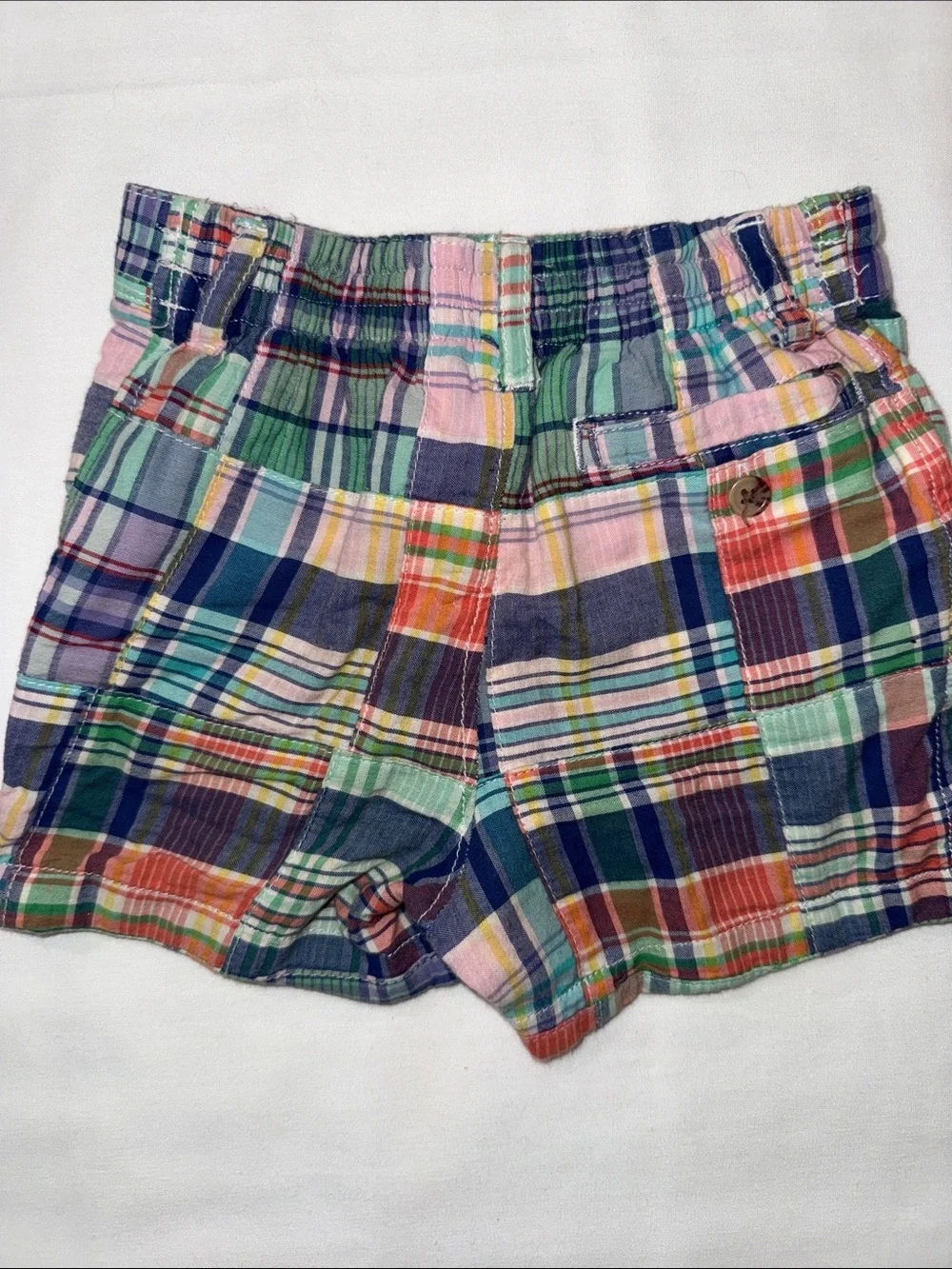Ralph Lauren Patchwork Plaid Shorts in Green, Blue, Pink